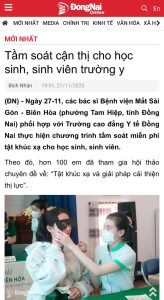Báo Đồng Nai: Tầm soát cận thị cho học sinh, sinh viên trường y