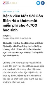 Báo Znew: Bệnh viện Mắt Sài Gòn Biên Hòa khởi động chương trình khám mắt miễn phí đầu năm cho 4700 học sinh