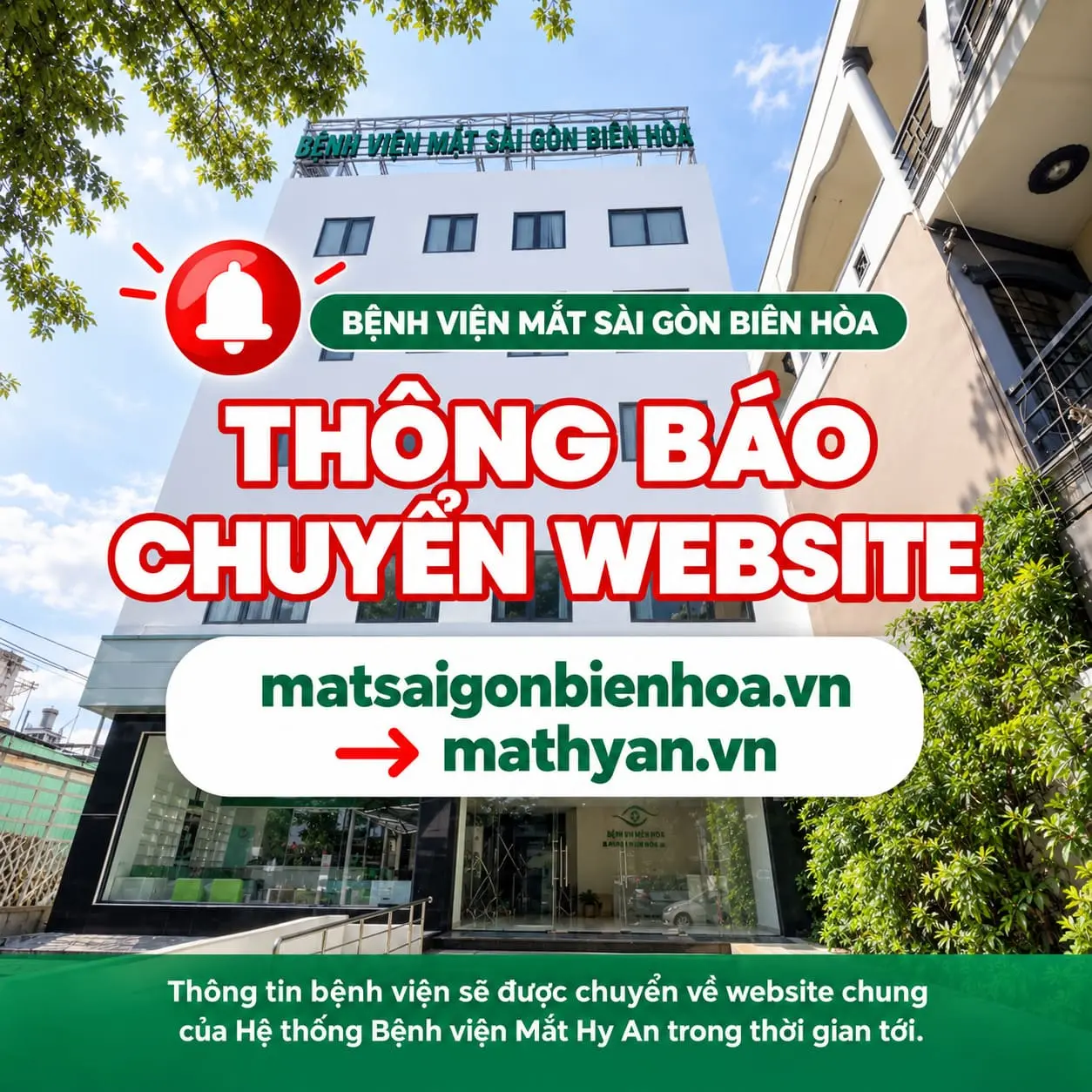 Thông báo chuyển webiste chung hệ thống bệnh viện Mắt Hy An (mathyan.vn)